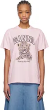 Ganni Crew Neck Graphic Print Relaxed Fit Tops In 868 Chalk Pink