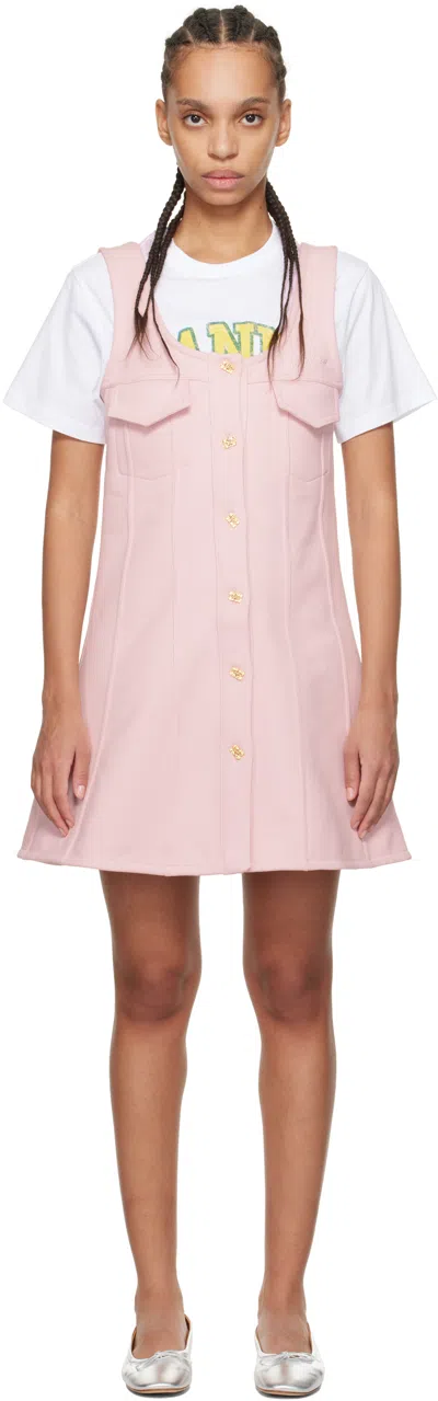 Ganni Pink Button-up Minidress In 868 Chalk Pink