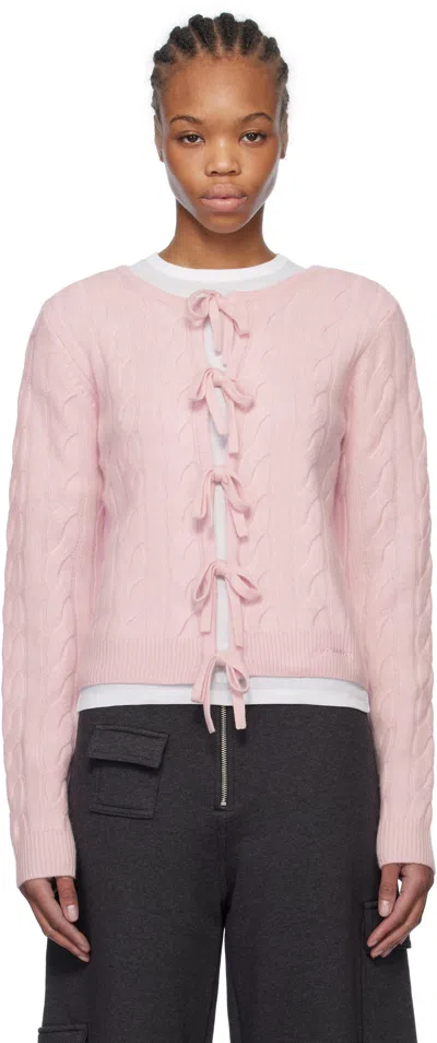 GANNI PINK CASHMERE MIX TIE STRING CARDIGAN