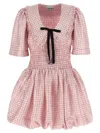 Ganni Vichy Check Shirred Mini Dress In Pink