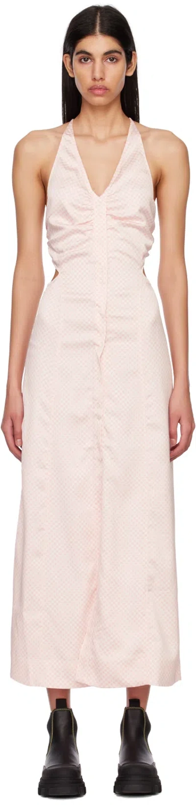 Ganni Pink Check Midi Dress In 428 Light Lilac