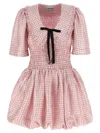 Ganni Vichy Check Shirred Mini Dress In Pink