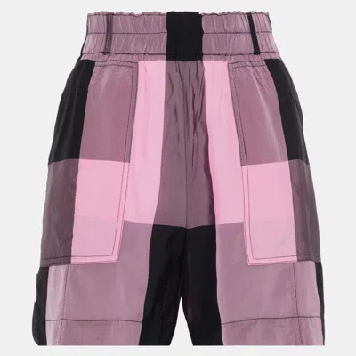 Pre-owned Ganni Pink Checked Viscose Shorts Xs (eu 34)