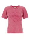 Ganni Cotton T-shirt Featuring Heart Embroidery In Pink