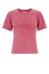 Ganni Cotton T-shirt Featuring Heart Embroidery In Pink