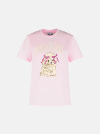 Ganni Pink Cotton T-shirt