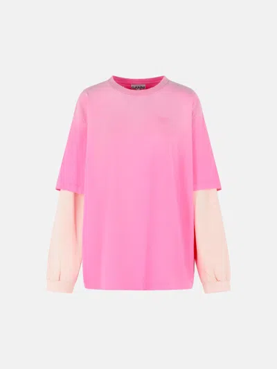 Ganni Pink Cotton T-shirt
