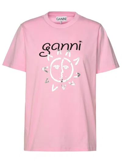 Ganni Pink Cotton T-shirt In Lilla