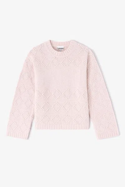 GANNI PINK COTTON WOOL BUBBLE SWEATER - SIZE XXS