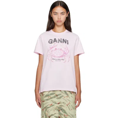 Ganni Crab Graphic Cotton Jersey Tee In Pink