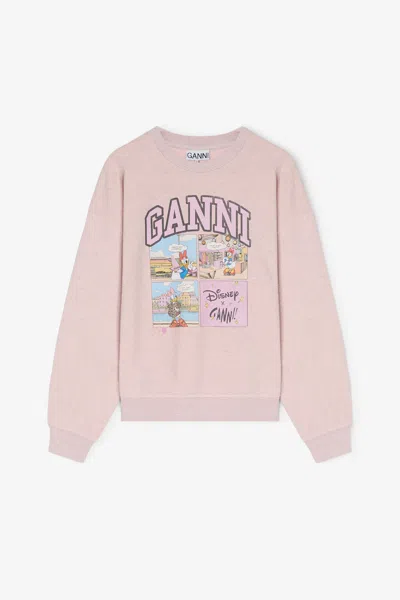 Ganni Pink Daisy Duck Comic Sweatshirt - Size L/xl Organic Cotton