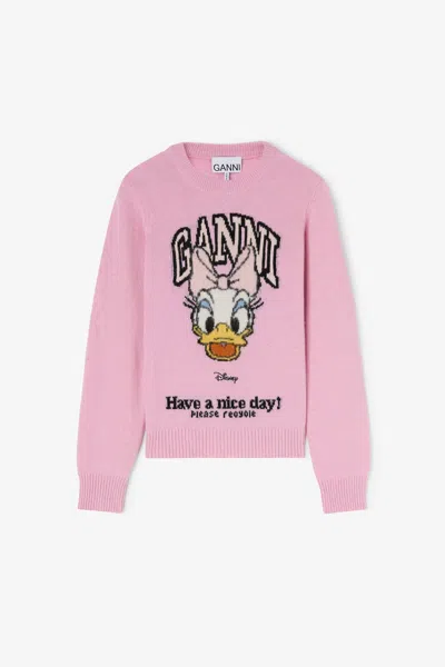 Ganni Pink Daisy Duck Graphic Wool Jumper