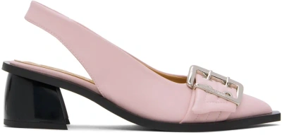 Ganni Pink Feminine Buckle Slingback Heels In 868 Chalk Pink