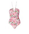 Ganni Pink Floral Swimsuit In Pink