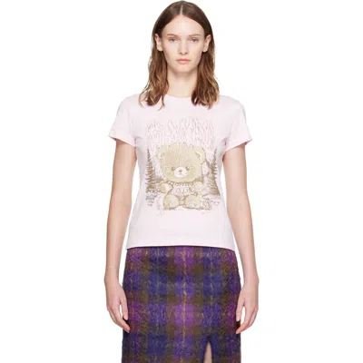 Ganni Pink Forest Teddy Baby Fit T-shirt In 868 Chalk Pink