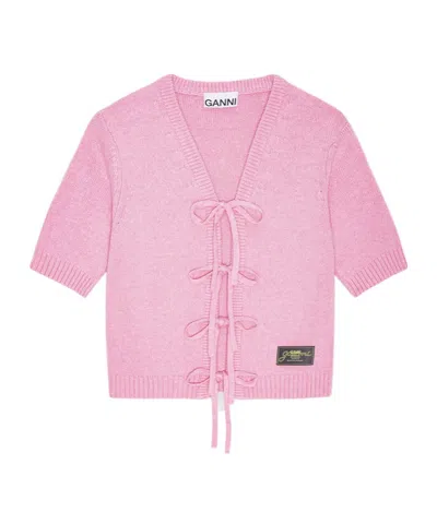 GANNI PINK FUTURE WOOL MIX CARDIGAN
