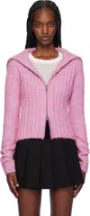 Ganni Pink Highneck Zip Cardigan In 295 Rose Violet