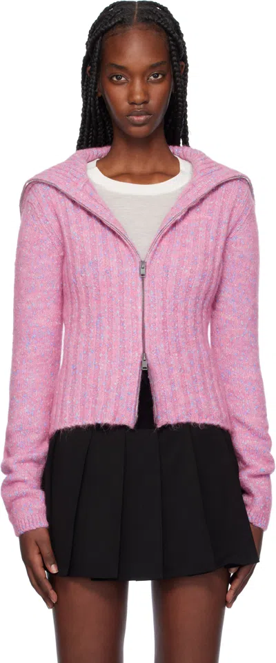 Ganni Pink Highneck Zip Cardigan In 295 Rose Violet