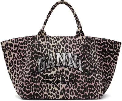 Ganni Pink Leopard Sequin Xxl Tote