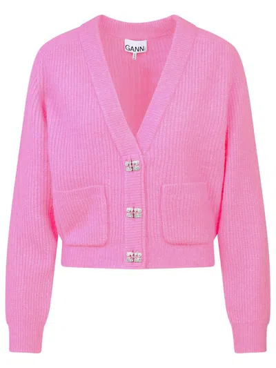 Ganni Pink Merino Wool Blend Cardigan
