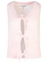 Ganni Bow-embellished Mohair-blend Vest In Pink