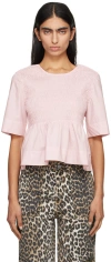 Ganni Pink Open Back Smock Blouse In 868 Chalk Pink