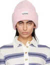 Ganni Rib-knit Logo-patch Beanie In Lilac Sachet