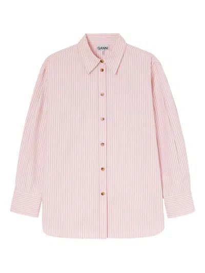 Ganni Pink Oxford Shirt With Black And White Stripes