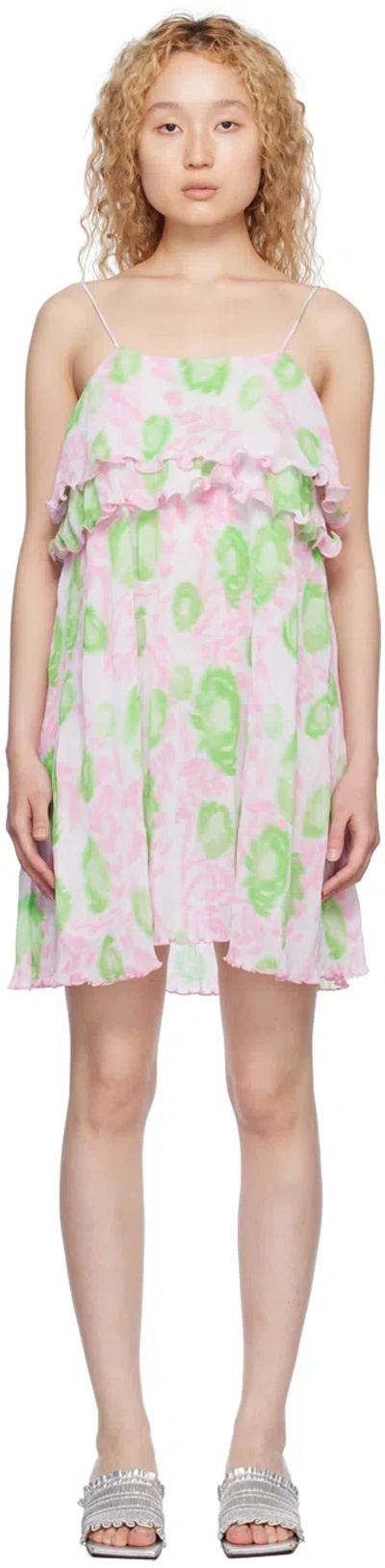 Ganni Tiered Printed Georgette Mini Dress In Multi