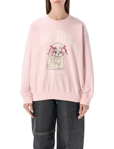 Ganni Multicolor Cotton Sweatshirt In Pink