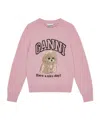 Ganni Womens Chalk Pink Poodle Logo-motif Wool-blend Knit Jumper Xs In Pink