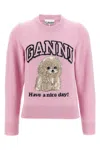 Ganni Womens Chalk Pink Poodle Logo-motif Wool-blend Knit Jumper Xs In Pink