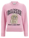 Ganni Womens Chalk Pink Poodle Logo-motif Wool-blend Knit Jumper Xs In Pink