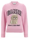 Ganni Womens Chalk Pink Poodle Logo-motif Wool-blend Knit Jumper Xs In Pink