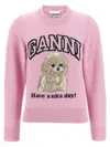 Ganni Wool Sweater With Poodle In Pink