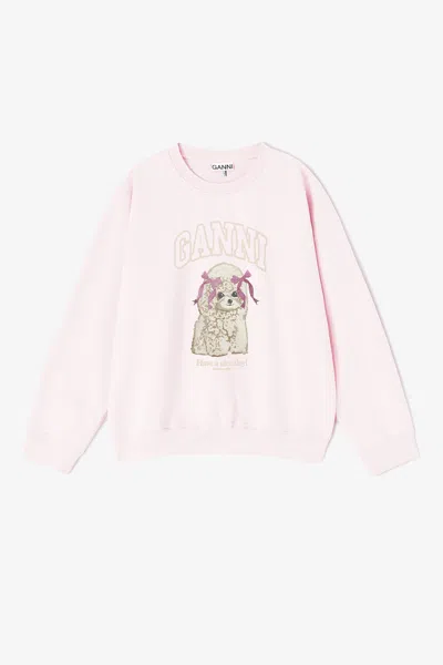 Ganni Pink Poodle Sweatshirt - Size Xl Organic Cotton
