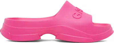 Ganni Pink Pool Slide Sandals In 483 Shocking Pink