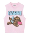 Ganni Puppy Wool-blend Crewneck Vest In Pink