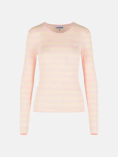 Ganni Pink Stretch Cotton T-shirt
