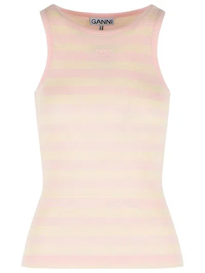 Ganni Pink Stretch Cotton Tank Top Women