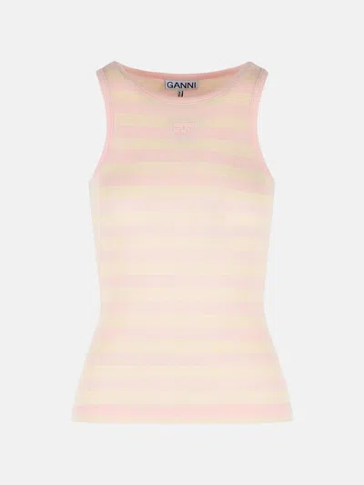 Ganni Pink Stretch Cotton Tank Top