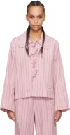 Ganni Stripe Tie Front Organic Cotton Top In 395 Lilac Sachet