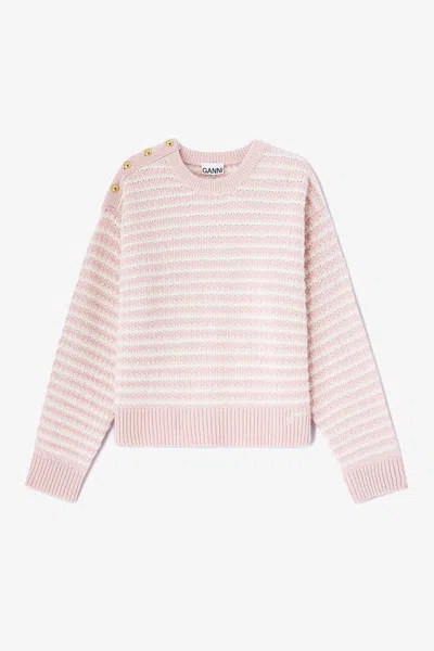 Ganni Stripe Wool Mix Jumper In Pink