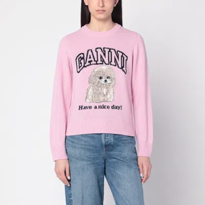 GANNI PINK SWEATER WITH POODLE