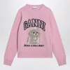 Ganni Wool Sweater With Poodle In Pink
