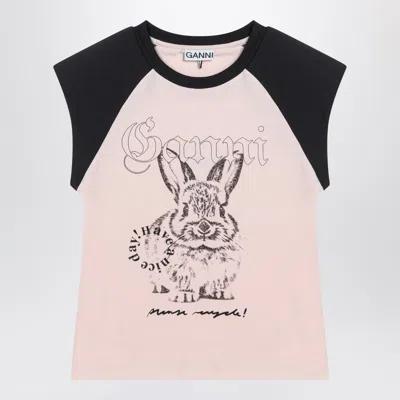 GANNI GANNI PINK T SHIRT WITH LOGO PRINT
