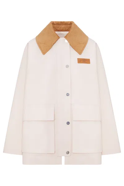 Ganni Pink Twill Jacket With Corduroy Collar In Multi