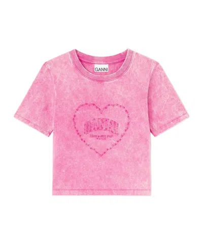 Ganni Pink Washed Heart T-shirt