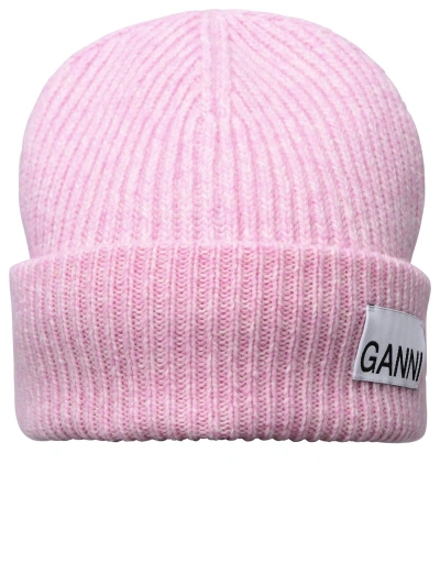 Ganni Pink Wool Blend Cap In Lilacs