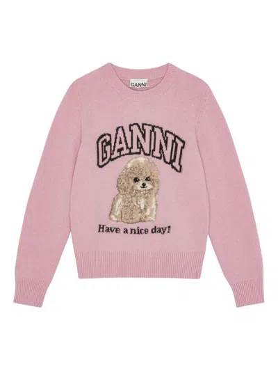 GANNI PINK WOOL-BLEND SWEATER